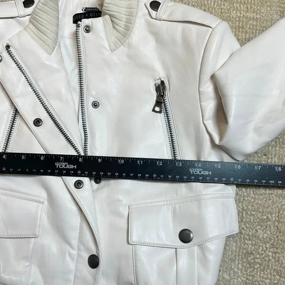 Alice Olivia Classics White Cropped Moto Jacket Bomber Style Womens XS - Picture 6 of 6